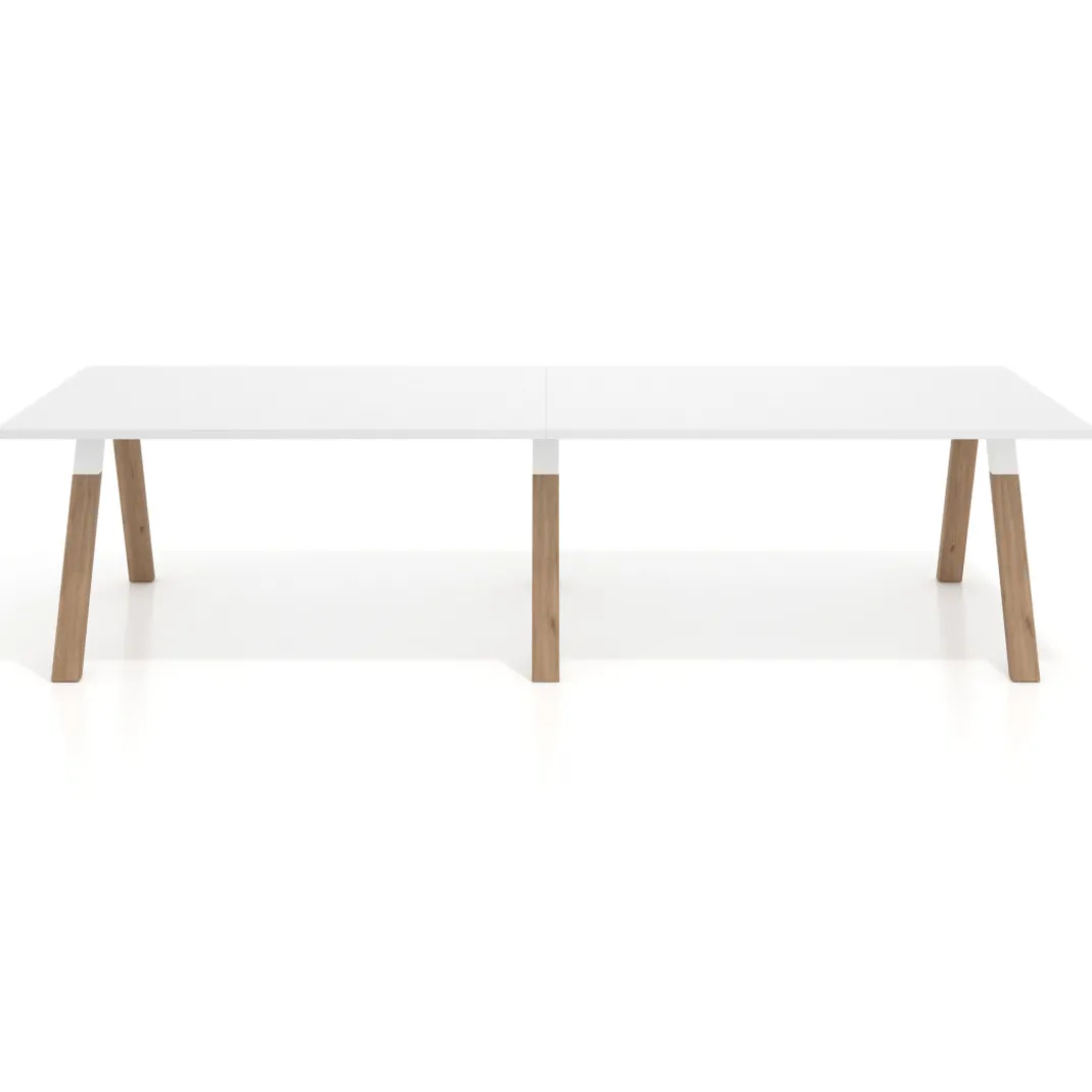 Mesa de oficina progresiva UvePro doble, fondo 100cm, estructura blanca, patas de madera