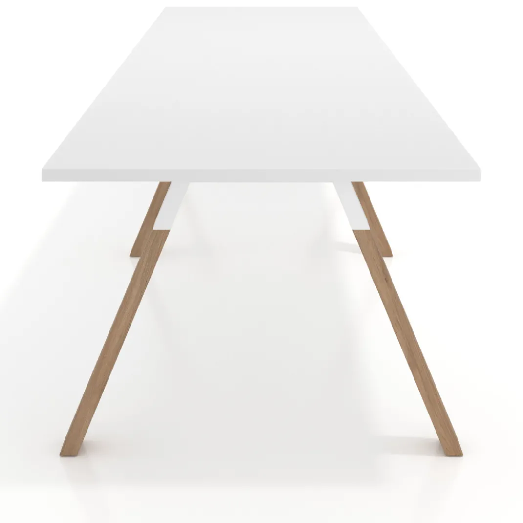 Mesa de oficina progresiva UvePro doble, fondo 100cm, estructura blanca, patas de madera