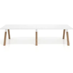 Mesa de oficina progresiva UvePro doble, fondo 100cm, estructura blanca, patas de madera