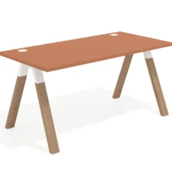 Mesa de oficina UvePro fondo 80cm, estructura blanca con patas de madera