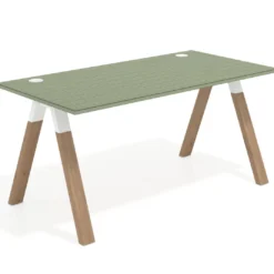 Mesa de oficina UvePro fondo 80cm, estructura blanca con patas de madera