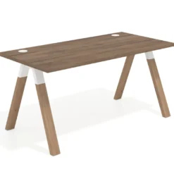 Mesa de oficina UvePro fondo 80cm, estructura blanca con patas de madera