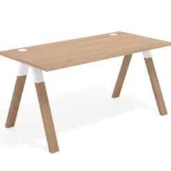 Mesa de oficina UvePro fondo 80cm, estructura blanca con patas de madera