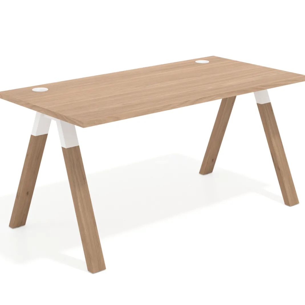 Mesa de oficina UvePro fondo 80cm, estructura blanca con patas de madera