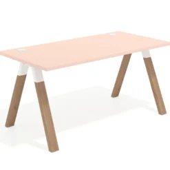 Mesa de oficina UvePro fondo 80cm, estructura blanca con patas de madera