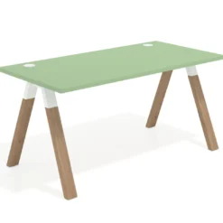 Mesa de oficina UvePro fondo 80cm, estructura blanca con patas de madera