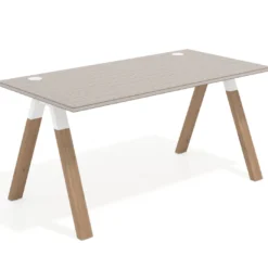 Mesa de oficina UvePro fondo 80cm, estructura blanca con patas de madera