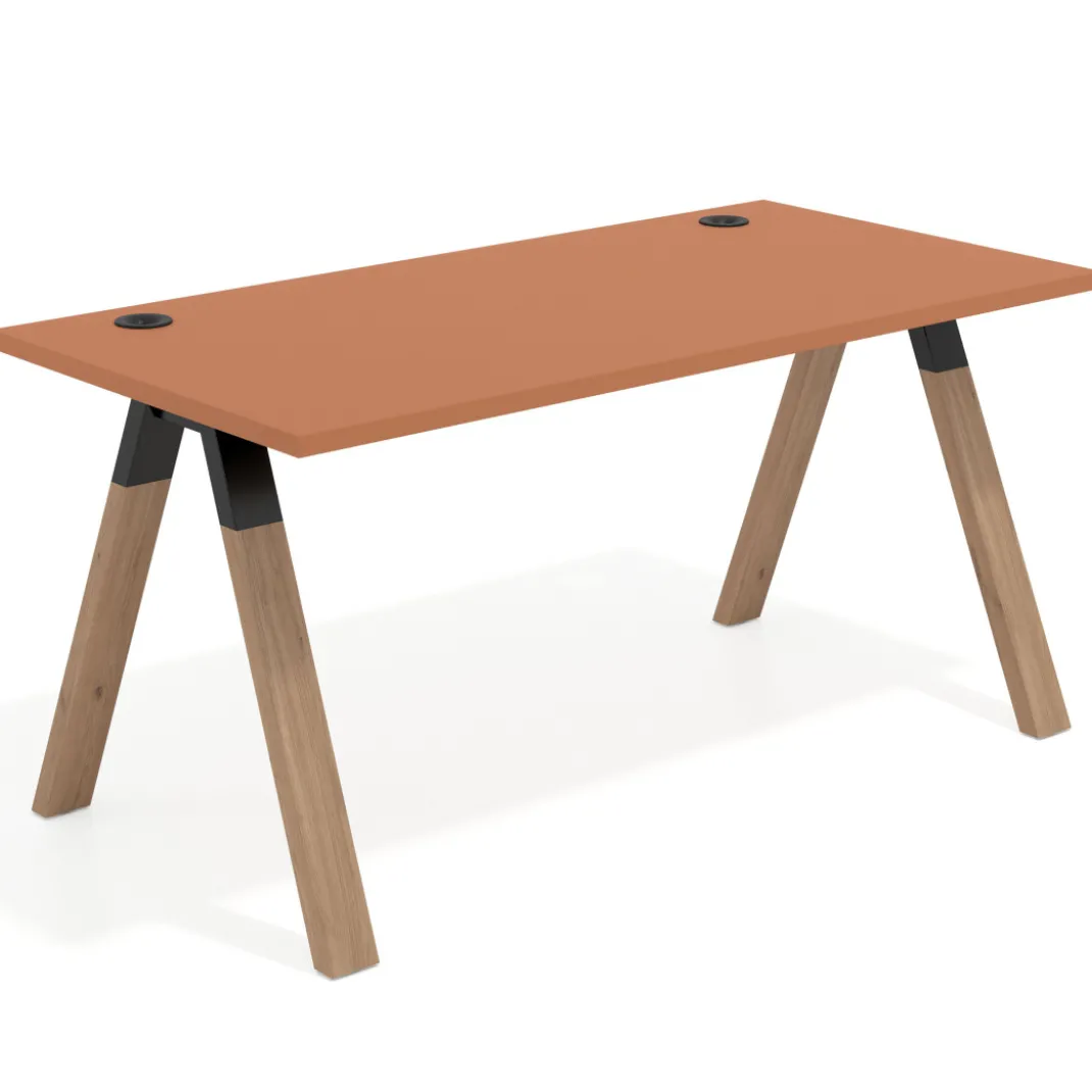 Mesa de oficina UvePro fondo 80cm, estructura negra con patas de madera