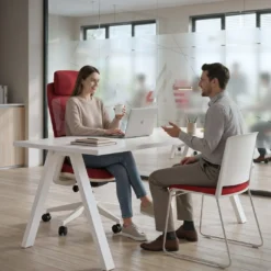 Mesa de oficina UvePro fondo 80cm, estructura blanca con patas de metal