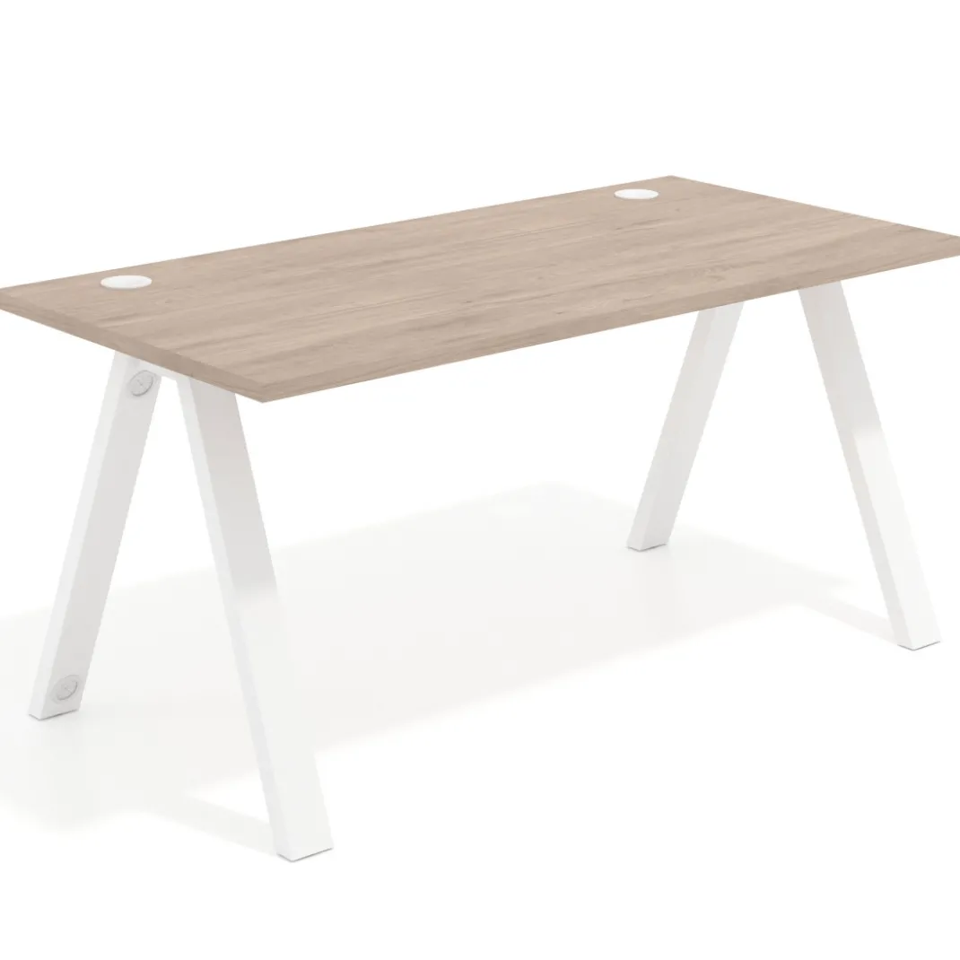 Mesa de oficina UvePro fondo 80cm, estructura blanca con patas de metal