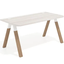 Mesa de oficina UvePro, sobre ergonómico 80cm, estructura blanca con patas de madera