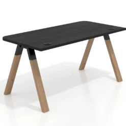Mesa de oficina UvePro, sobre ergonómico 80cm, estructura negra con patas de madera