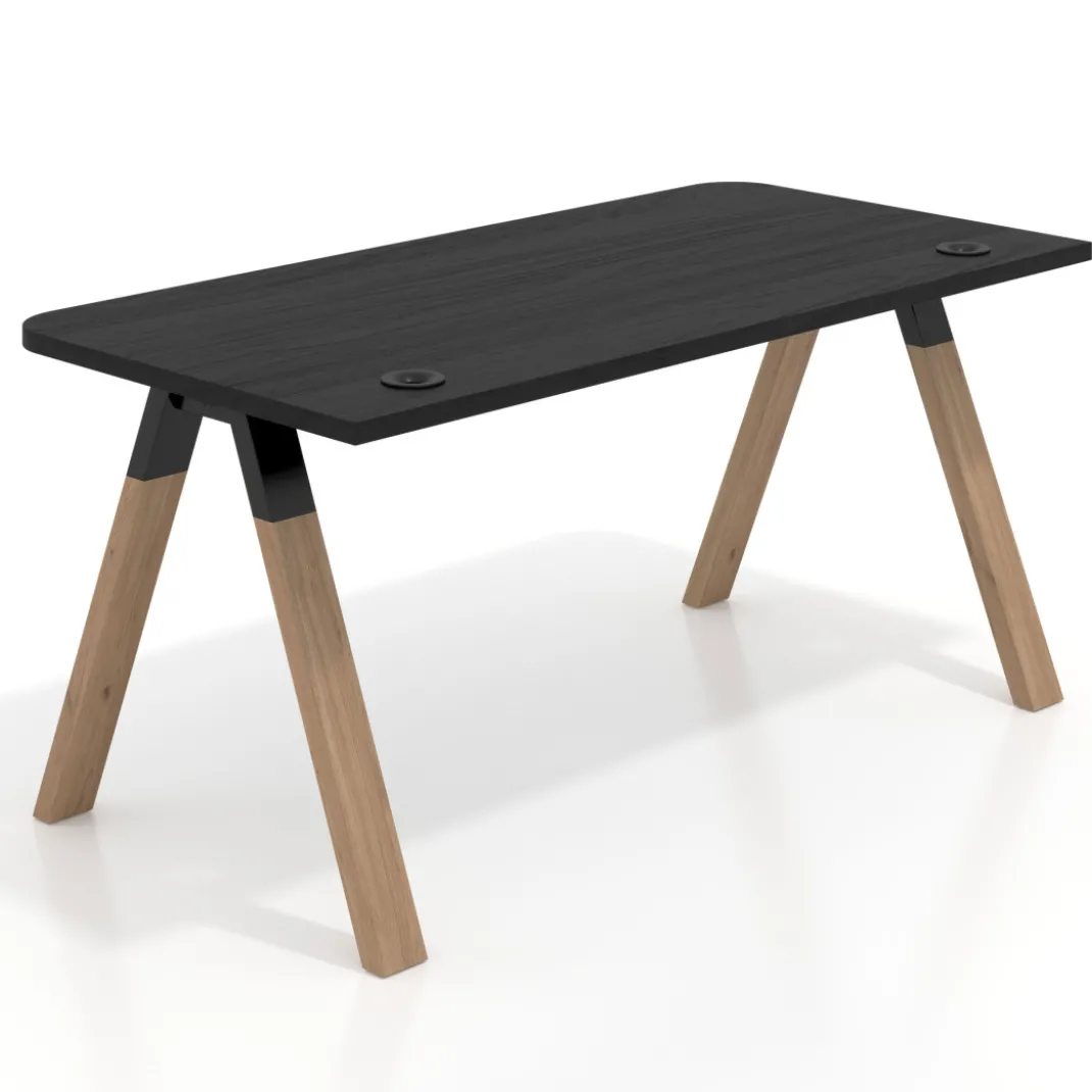 Mesa de oficina UvePro, sobre ergonómico 80cm, estructura negra con patas de madera
