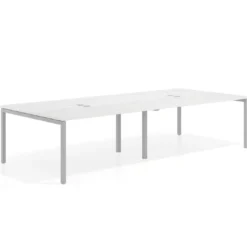 Mesa de reuniones doble Kube, encimera continua, fondo 142 cm, estructura aluminio