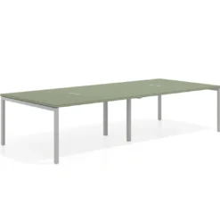 Mesa de reuniones doble Kube, encimera continua, fondo 142 cm, estructura aluminio