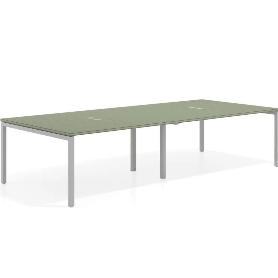 Mesa de reuniones doble Kube, encimera continua, fondo 142 cm, estructura aluminio