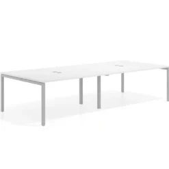 Mesa de reuniones doble Kube, encimera continua, fondo 142 cm, estructura aluminio