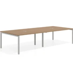 Mesa de reuniones doble Kube, encimera continua, fondo 142 cm, estructura aluminio
