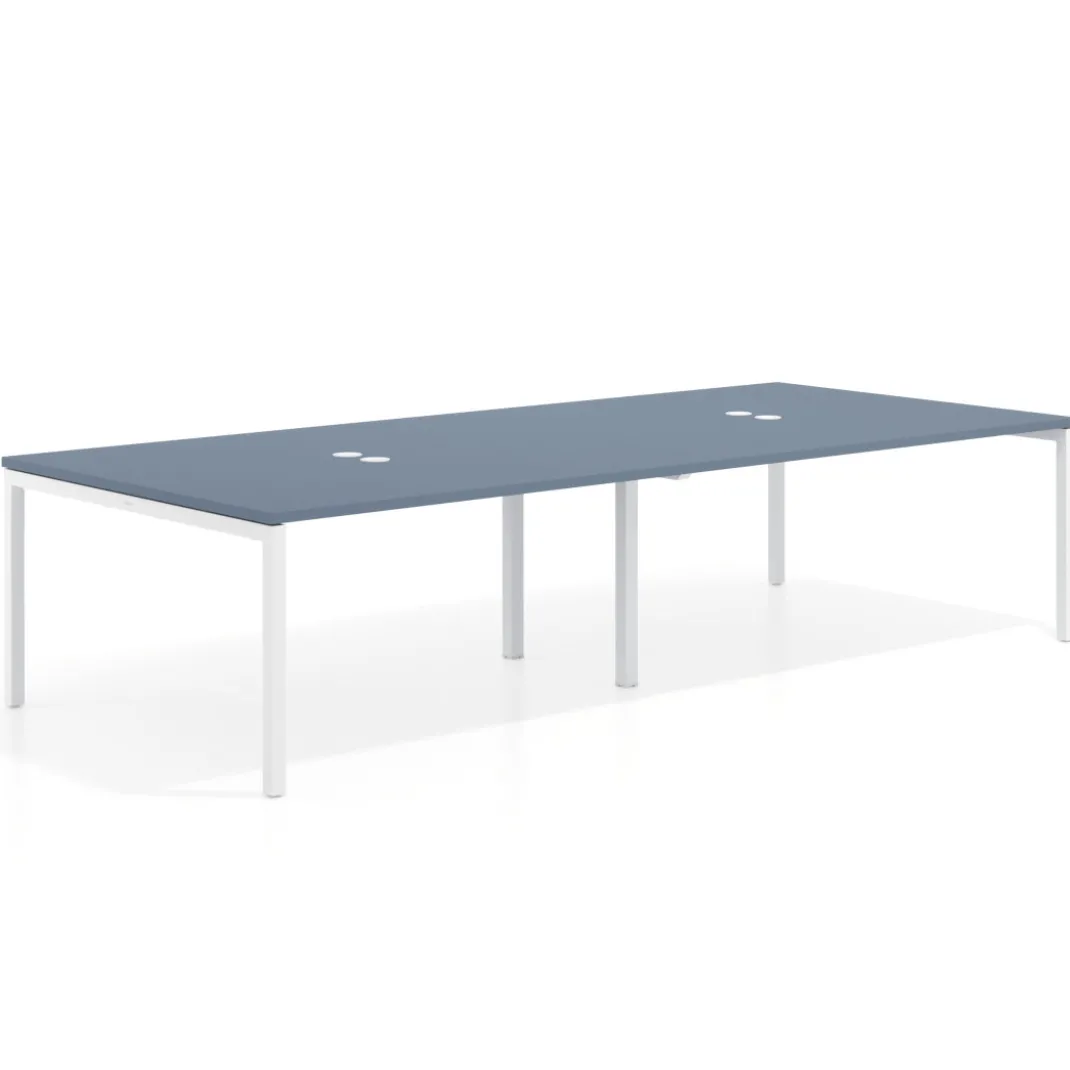 Mesa de reuniones doble Kube, encimera continua, fondo 142 cm, estructura blanca
