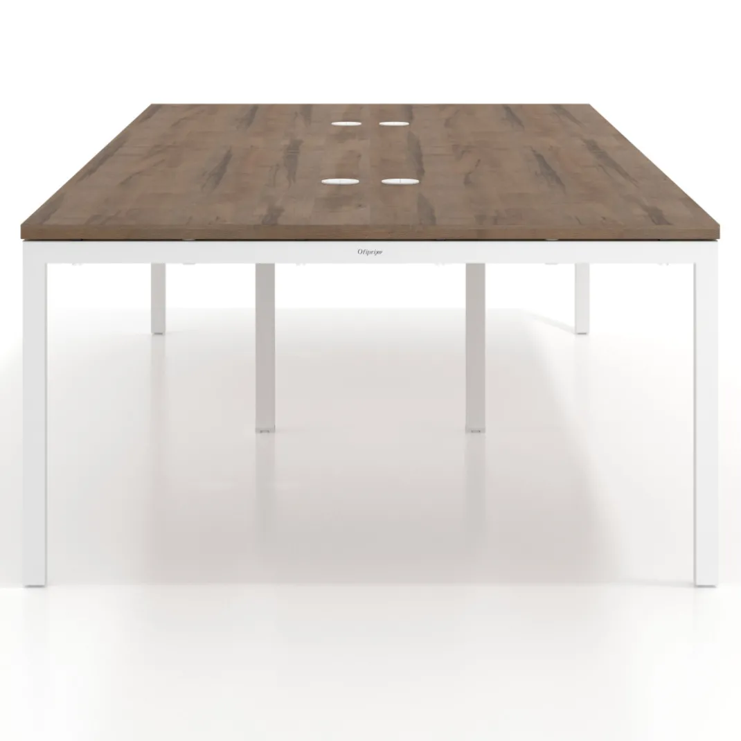 Mesa de reuniones doble Kube, encimera continua, fondo 142 cm, estructura blanca