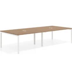 Mesa de reuniones doble Kube, encimera continua, fondo 142 cm, estructura blanca