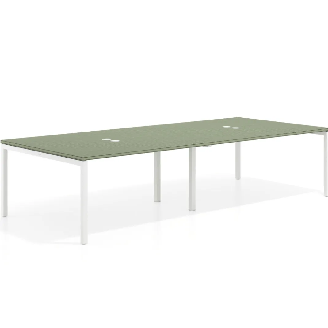 Mesa de reuniones doble Kube, encimera continua, fondo 142 cm, estructura blanca