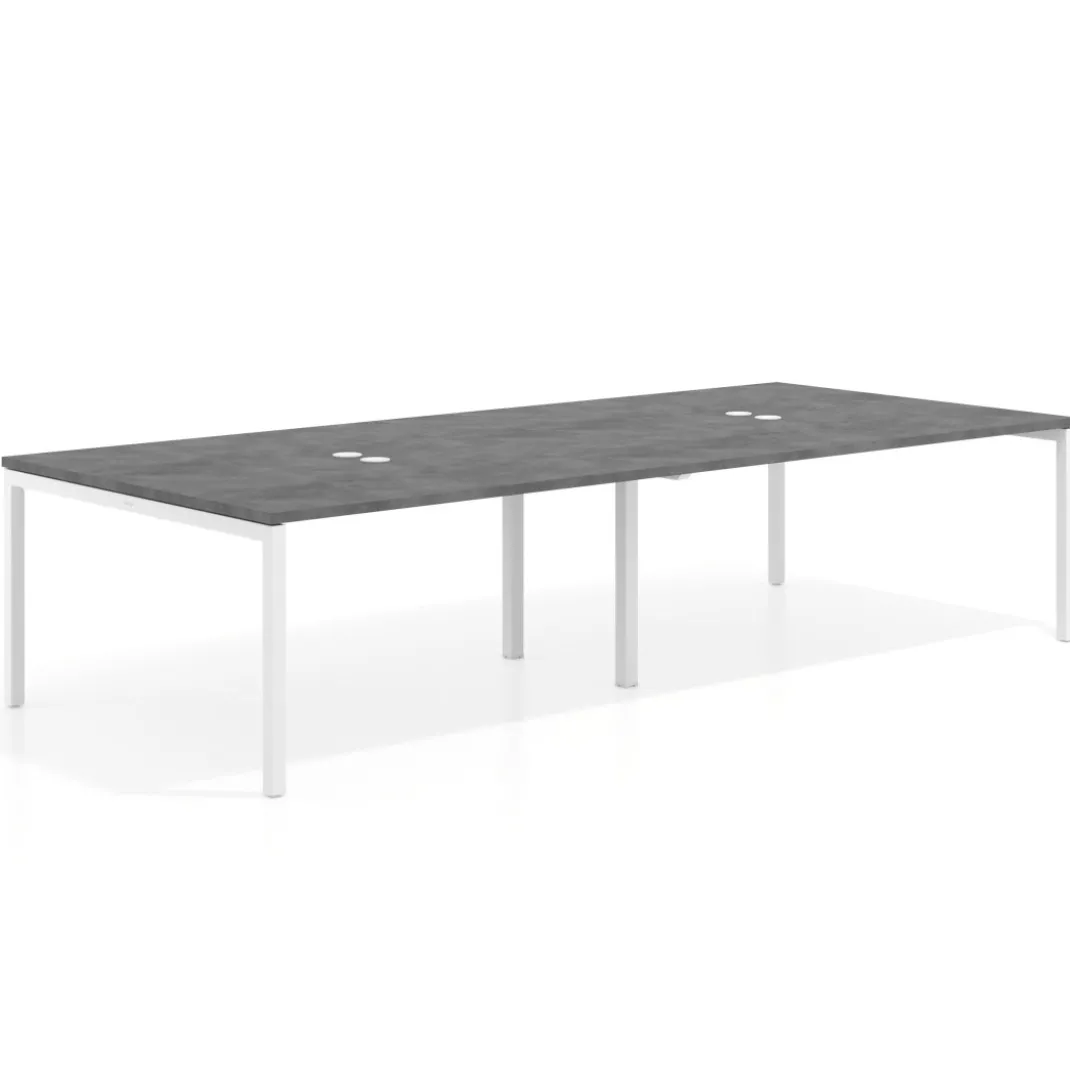 Mesa de reuniones doble Kube, encimera continua, fondo 142 cm, estructura blanca