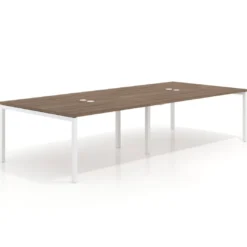 Mesa de reuniones doble Kube, encimera continua, fondo 142 cm, estructura blanca
