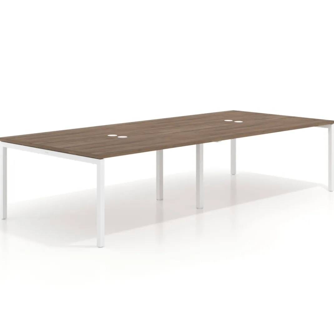 Mesa de reuniones doble Kube, encimera continua, fondo 142 cm, estructura blanca