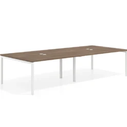 Mesa de reuniones doble Kube, encimera continua, fondo 142 cm, estructura blanca