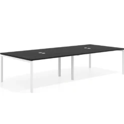 Mesa de reuniones doble Kube, encimera continua, fondo 142 cm, estructura blanca