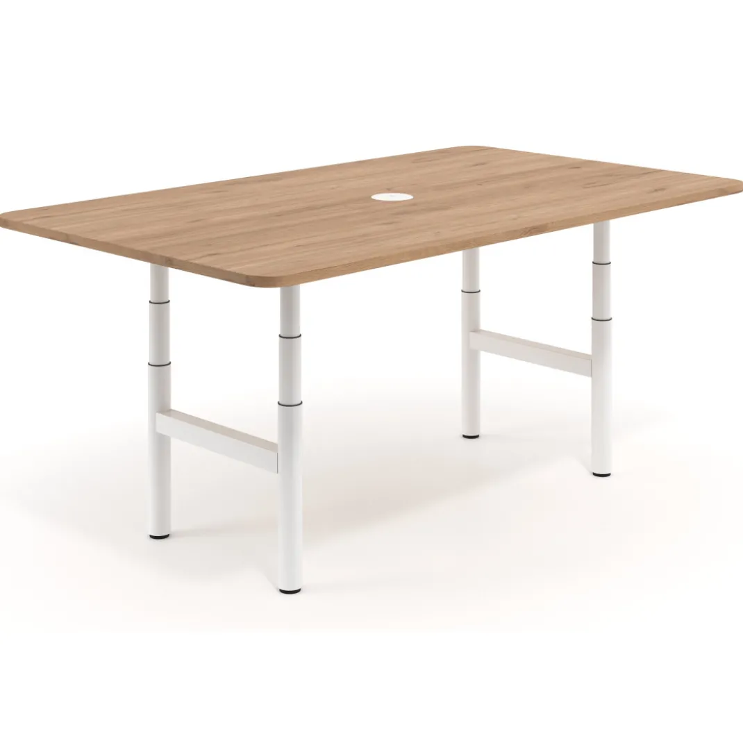 Mesa de Reuniones Elevable Erghos Core estructura blanca canto curvo