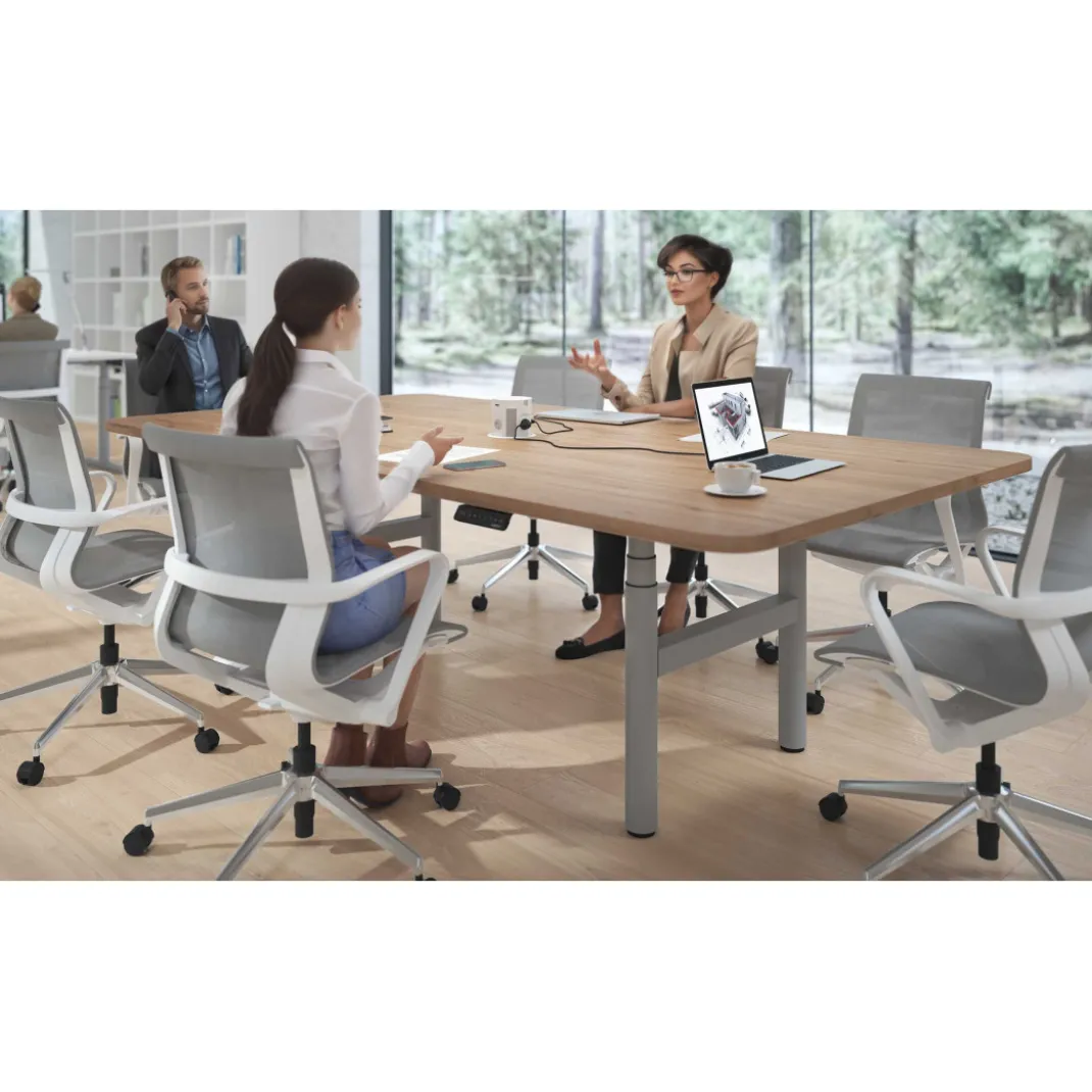 Mesa de Reuniones Elevable Erghos Core estructura aluminio canto curvo