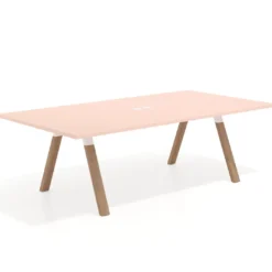 Mesa de reuniones rectangular UvePro fondo 126, patas interior, estructura blanca/madera