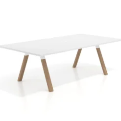 Mesa de reuniones rectangular UvePro fondo 126, patas interior, estructura blanca/madera