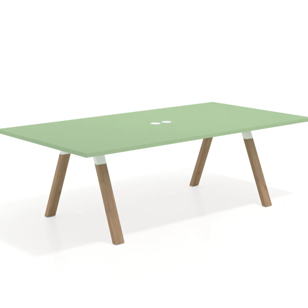 Mesa de reuniones rectangular UvePro fondo 126, patas interior, estructura blanca/madera