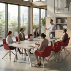 Mesa de reuniones rectangular UvePro fondo 100cm, estructura blanca