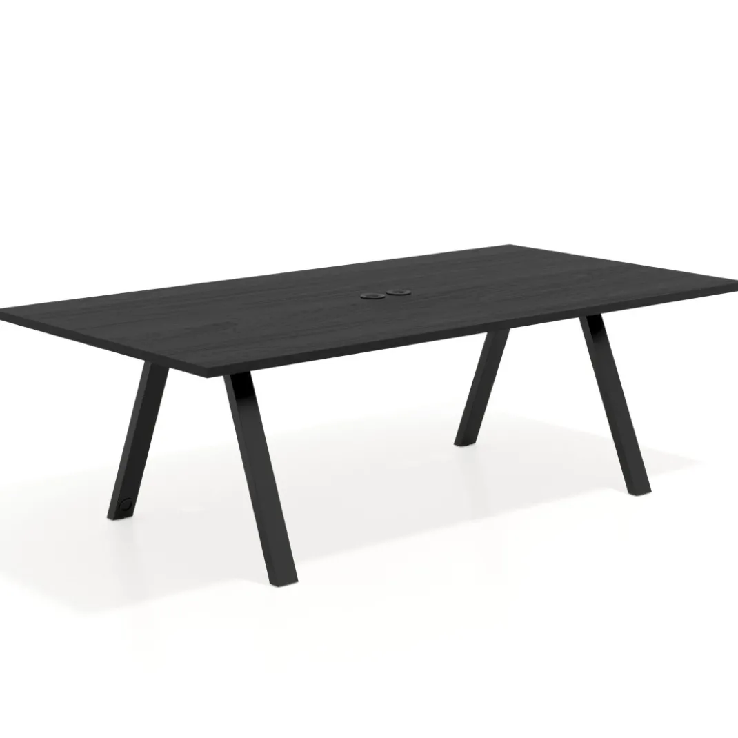 Mesa de reuniones rectangular UvePro fondo 126, patas interior, estructura negra