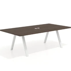 Mesa de reuniones rectangular UvePro fondo 126, patas interior, estructura blanca