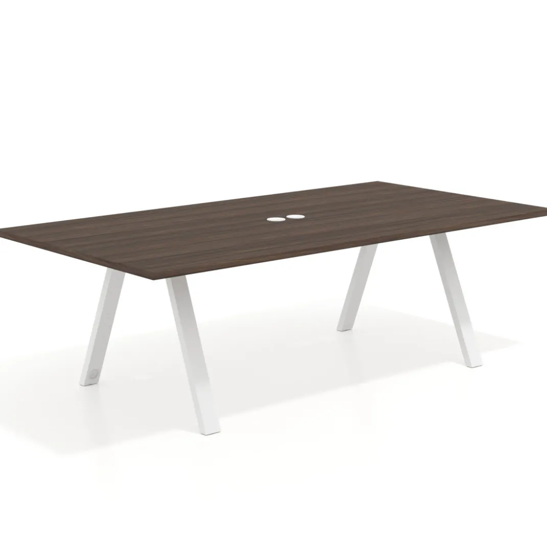 Mesa de reuniones rectangular UvePro fondo 126, patas interior, estructura blanca
