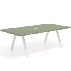 Mesa de reuniones rectangular UvePro fondo 126, patas interior, estructura blanca