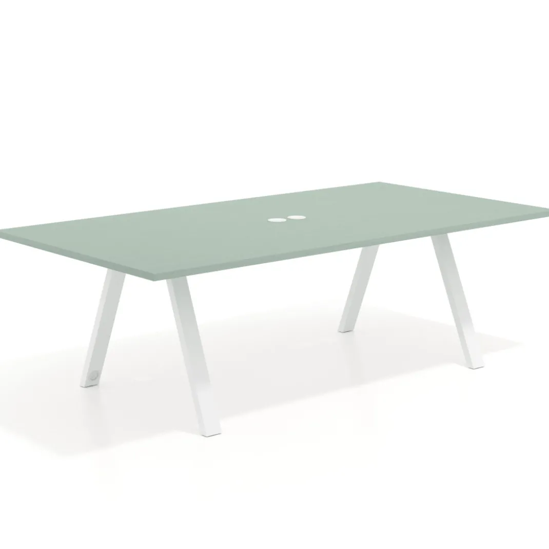 Mesa de reuniones rectangular UvePro fondo 126, patas interior, estructura blanca