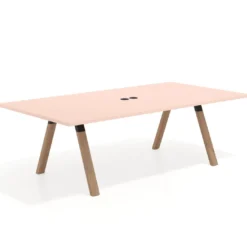 Mesa de reuniones rectangular UvePro fondo 126, patas interior, estructura negra/madera