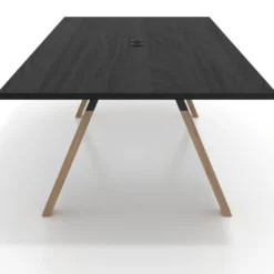Mesa de reuniones rectangular UvePro fondo 126, patas interior, estructura negra/madera
