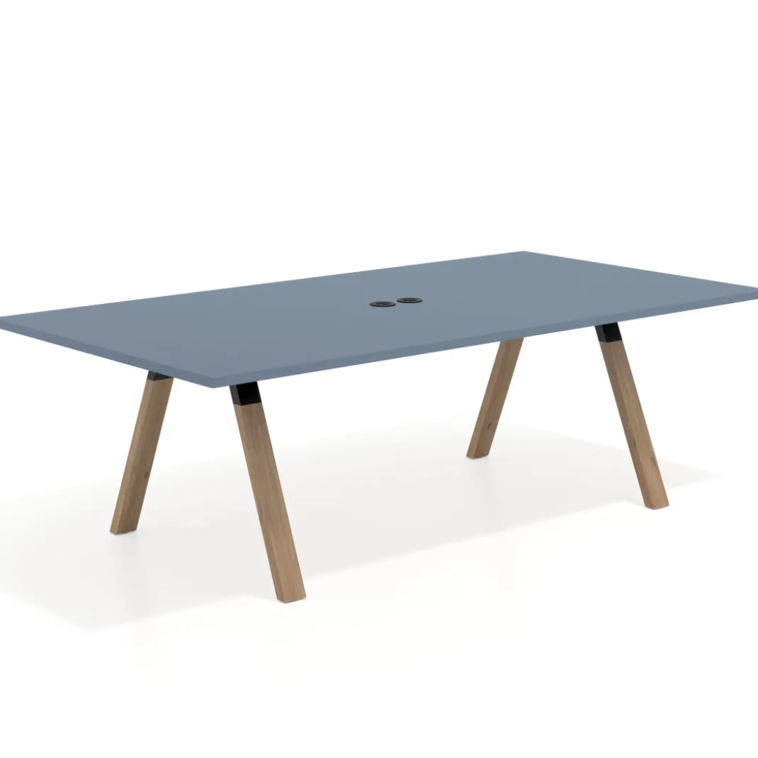 Mesa de reuniones rectangular UvePro fondo 126, patas interior, estructura negra/madera