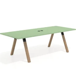 Mesa de reuniones rectangular UvePro fondo 100cm, estructura negra, patas de madera
