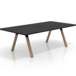 Mesa de reuniones rectangular UvePro fondo 126, patas interior, estructura negra/madera