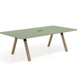 Mesa de reuniones rectangular UvePro fondo 126, patas interior, estructura negra/madera