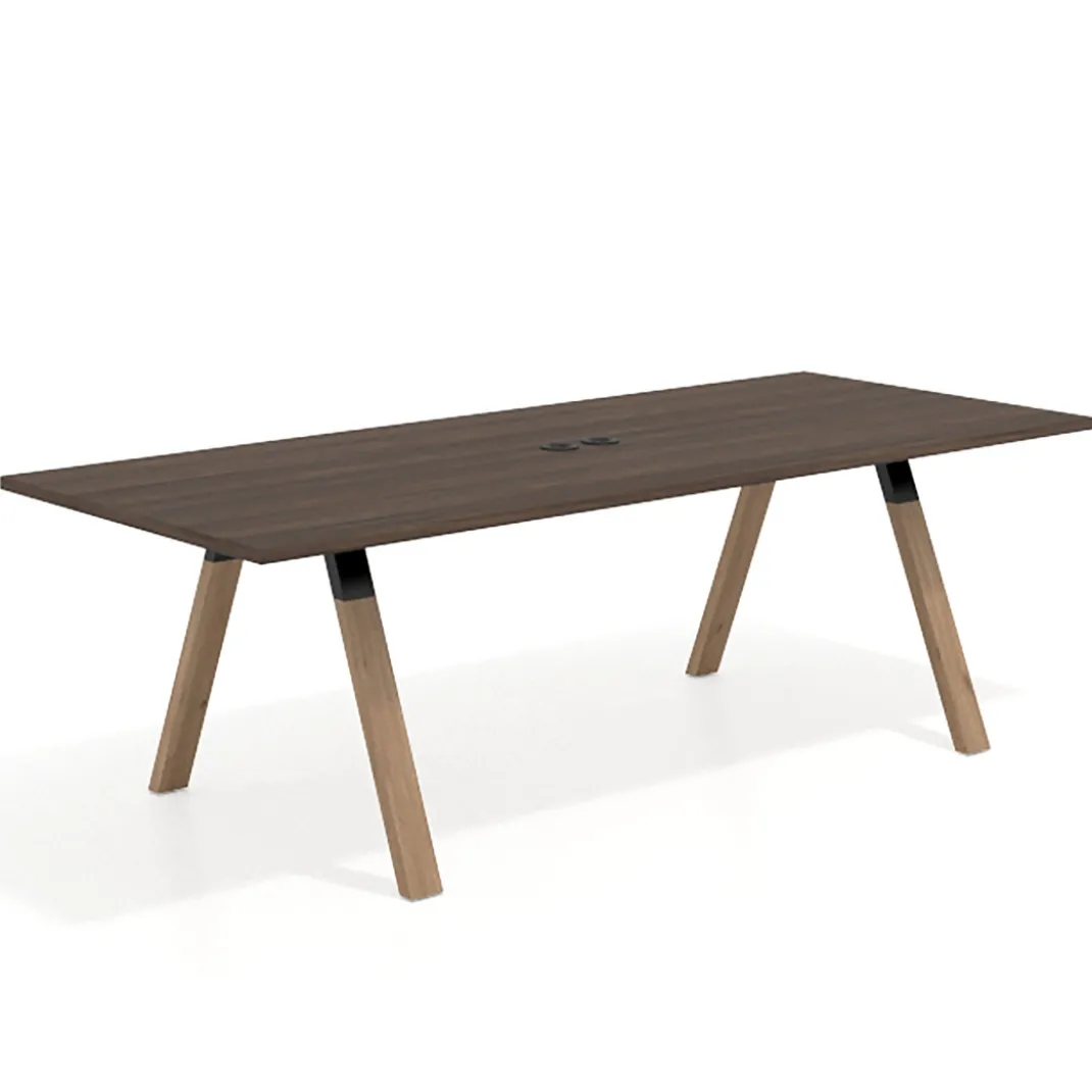 Mesa de reuniones rectangular UvePro fondo 100cm, estructura negra, patas de madera