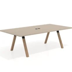 Mesa de reuniones rectangular UvePro fondo 126, patas interior, estructura negra/madera